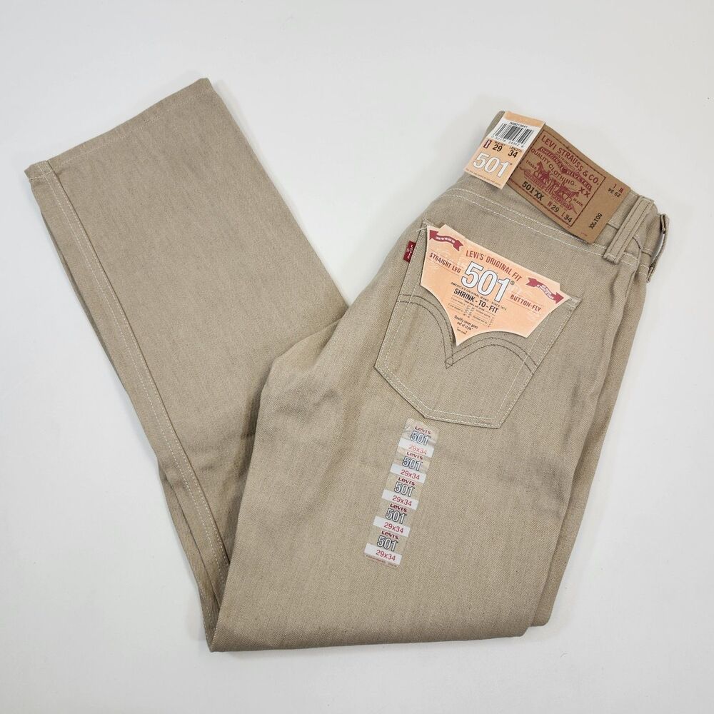Levi's 501XX Jeans Mens 29x34 Khaki Rigid 2009 Shrink to Fit NWT 00501-0541